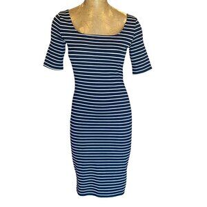 Popular Basics Bodycon Navy & White Striped Dress Sz M #287J